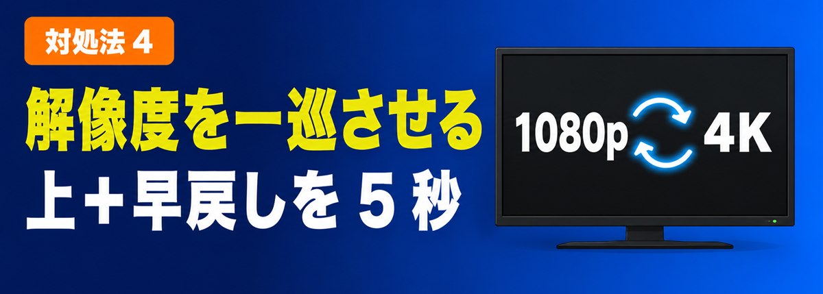対処法4 解像度を一巡させる 上プラス早戻しを5秒