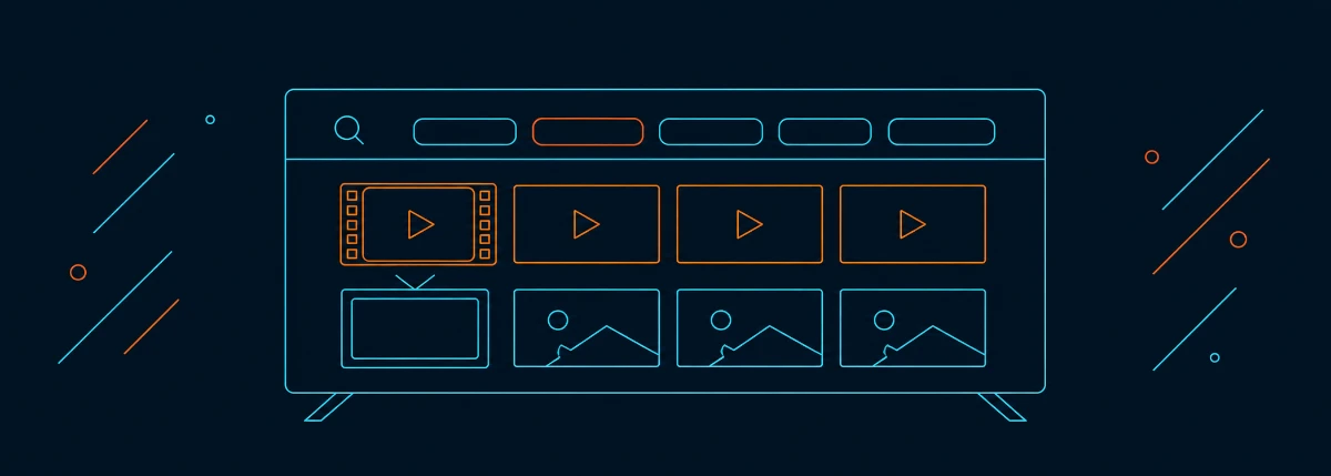 Fire TVの「無料/追加料金なし」タブを表す検索画面のイラスト