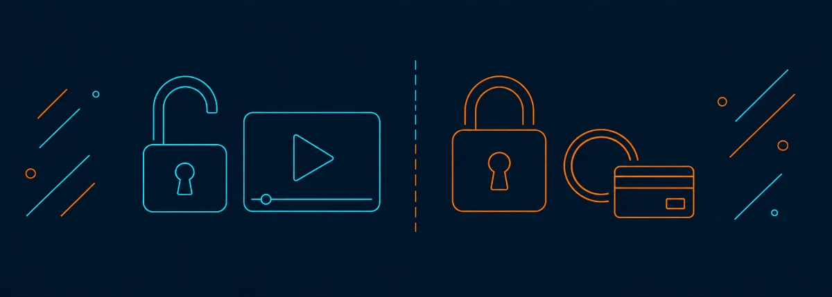 Fire TV Stickで無料と有料の境目を表す南京錠と硬貨のイラスト