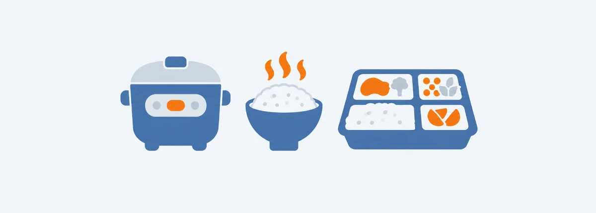 炊飯器とごはんと弁当のイラスト
