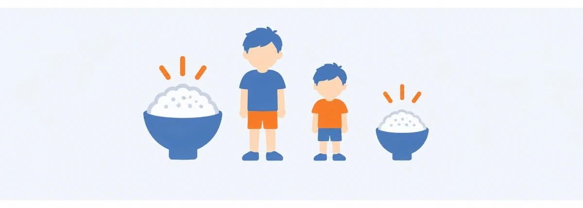 中学生と小学生の食べる量を比べるイラスト